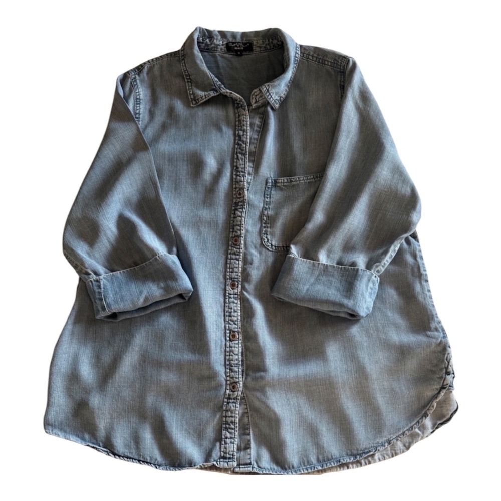 Velvet Heart Tencel Denim Button Down Shirt 1X Blue Chambray Pocket